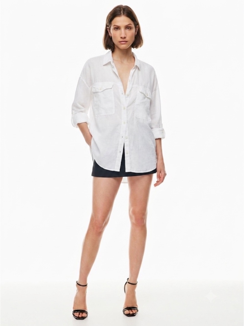 Babaton Aritzia White Button-Up Utility Shirt Size Large Relaxed Fit Minimalist